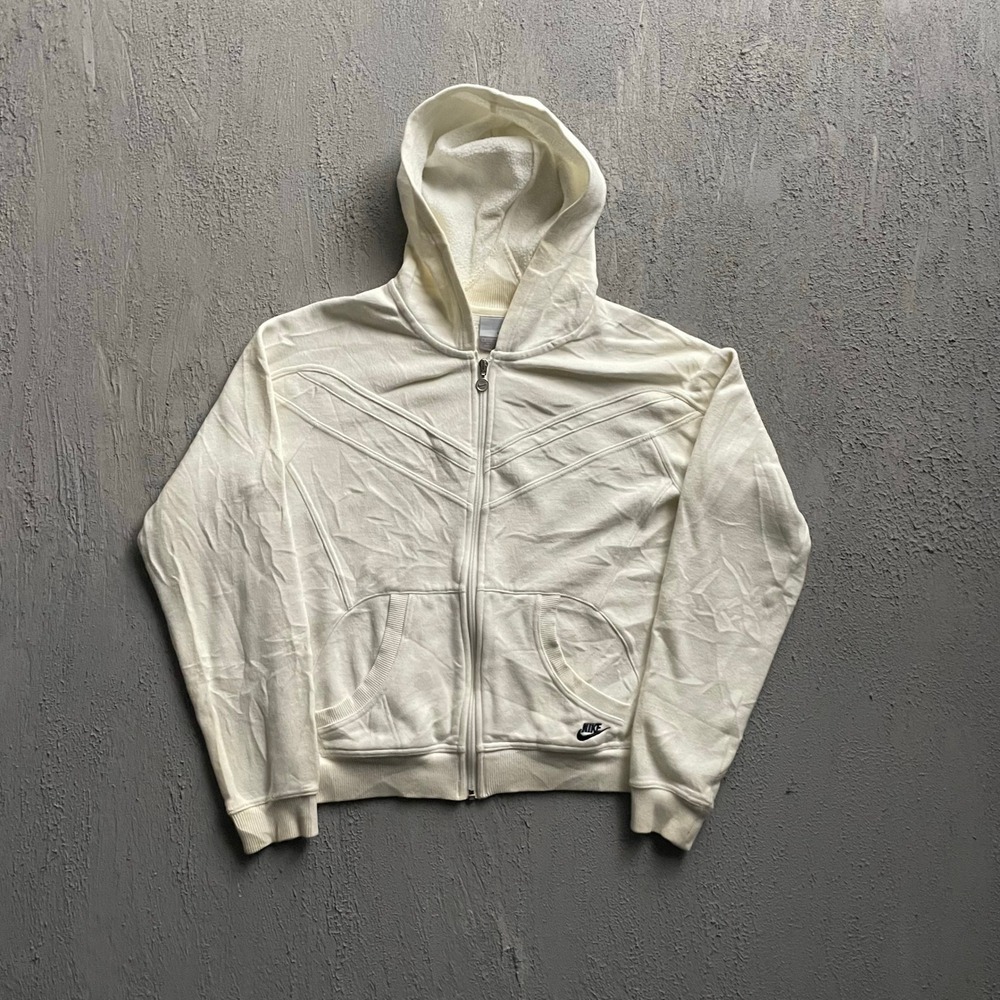 Vintage Nike Logo Zip Up Hoodie‎ Womens Medium Cream 2000s